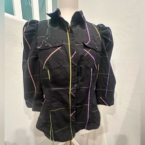 Chic Black top with Colorful Accents‎ and fun sleeves